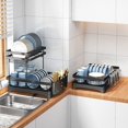 thumbnail image 2 of Escurridor de Trastes 2 Niveles,Escurridor de Trastes Acero Inoxidable,con Sistema de Drenaje Automático,Soporte Vajilla, Estante de Vaso, Accesorios de Cocina,para Organizar la Cocina(Negro), 2 of 7