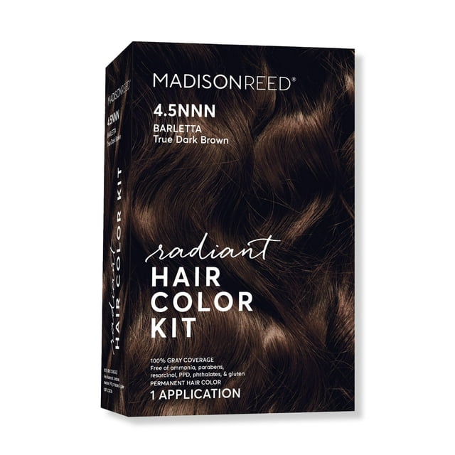 Madison Reed Radiant Hair Color Kit, Dark Brown for 100% Coverage of Resistant Gray Hair, Ammonia-Free, 4.5NNN Barletta Brown, Permanent Hair Dye, Pack of 1