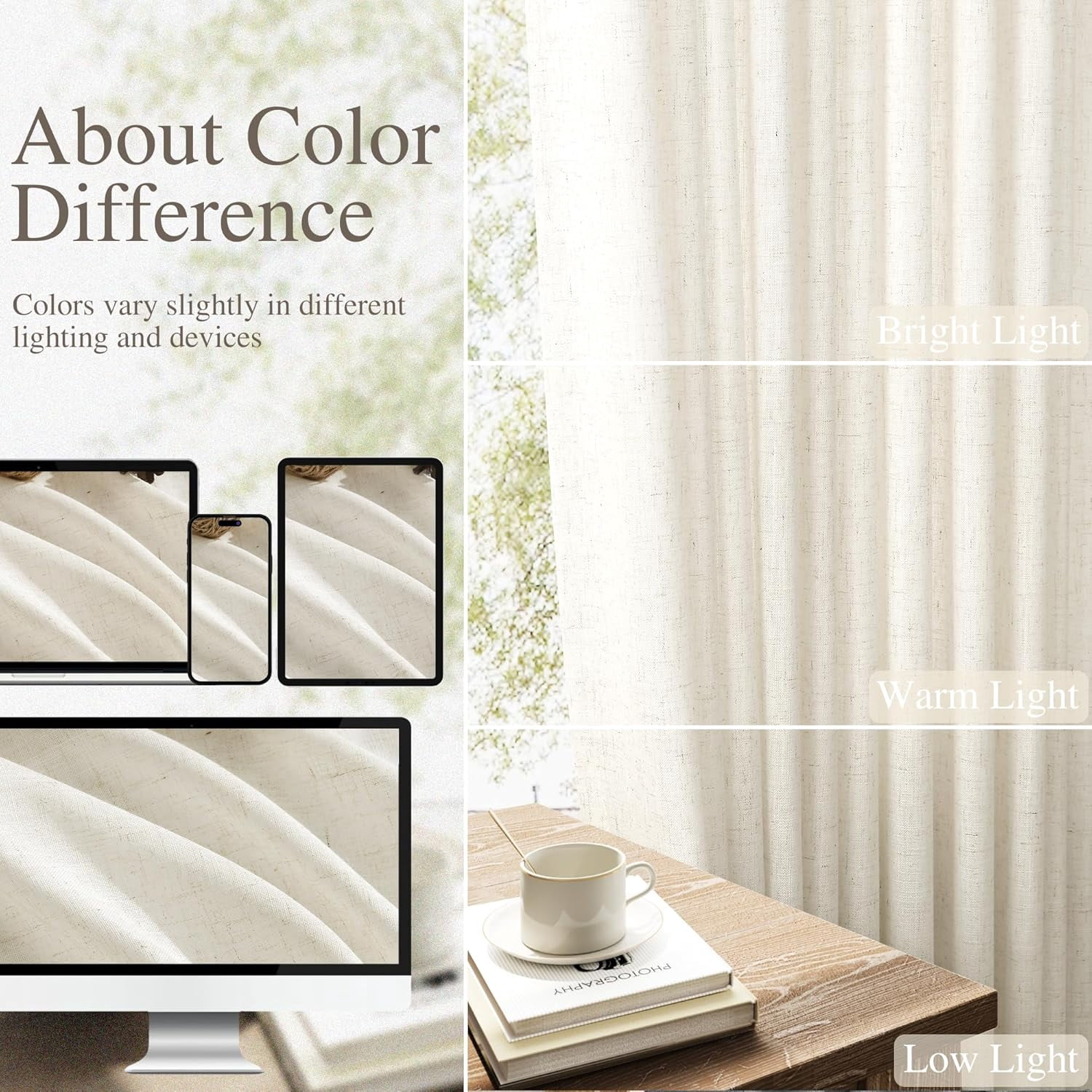 Linen Curtains 96 Inches Long for Living Room 2 Panels Back Tab Modern Farmhouse Light Filtering Soft Linen Draperies Privacy Boho Long Curtains for Bedroom Dining Ivory Cream W52 x L96