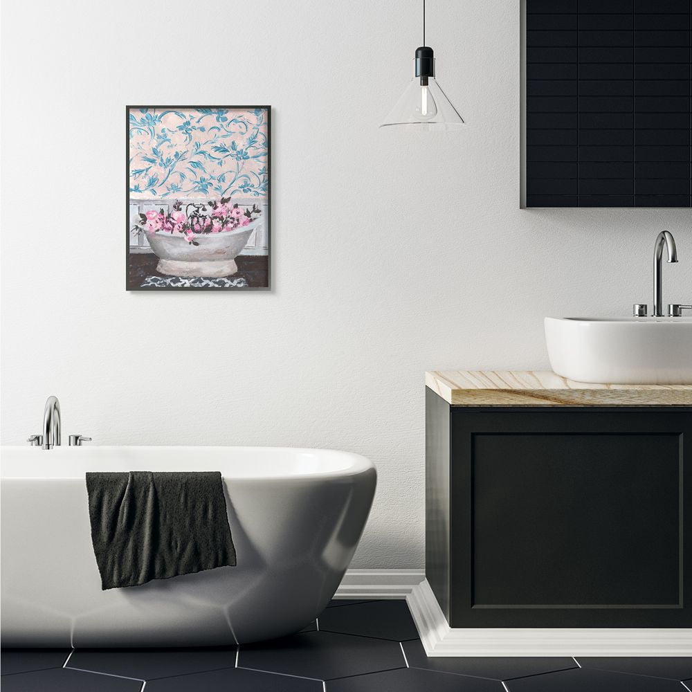 Stupell Industries Flower In Bath Tub Blue Pink Interior Design Framed Wall Art by Melissa Wang