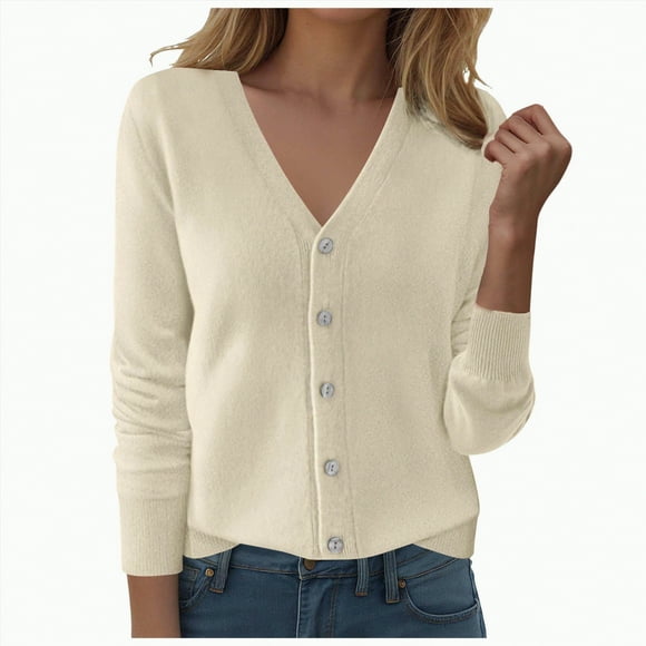 Splozh Chandails pour Femmes Cardigan Décontracté Imprimé pour Femmes Haut à Manches Longues Veste Cardigan Haut Beige,G