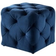 thumbnail image 1 of Ottoman en Velours Bleu Marine - Leonard - Forme Carrée - Moderne, 1 of 7
