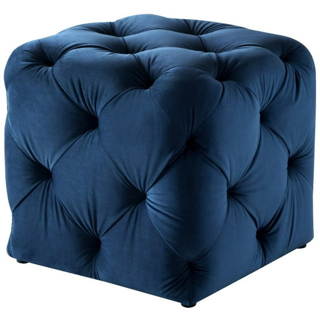 Ottoman en Velours Bleu Marine - Leonard - Forme Carrée - Moderne