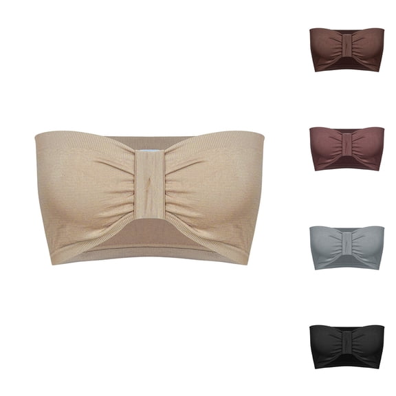 WHEANG Strapless Bra Women Strapless Bandeau Bra Seamless Wireless No Underwire Tube Top Bra Soft Stretch Comfortable Everyday Invisible Strapless Bra Brown Size L