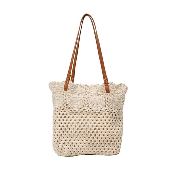 YIGSECU Practical Cotton Hollow Out Bag for Women Large Capacity Woven Handbag Casual Shopping houlder Bags for Beach and Travel