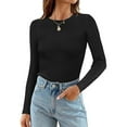 thumbnail image 2 of Fiaer Womens Long Sleeve T Shirts Ribbed Slim Fit Crew Neck Long Tshirts Fall Winter Fashion Solid Color Tops Black M, 2 of 4