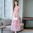 thumbnail image 5 of Bingirl Robe Longue Décontractée d'Été pour Femme à Manches Courtes, Motif Floral, Rose, m, 5 of 5