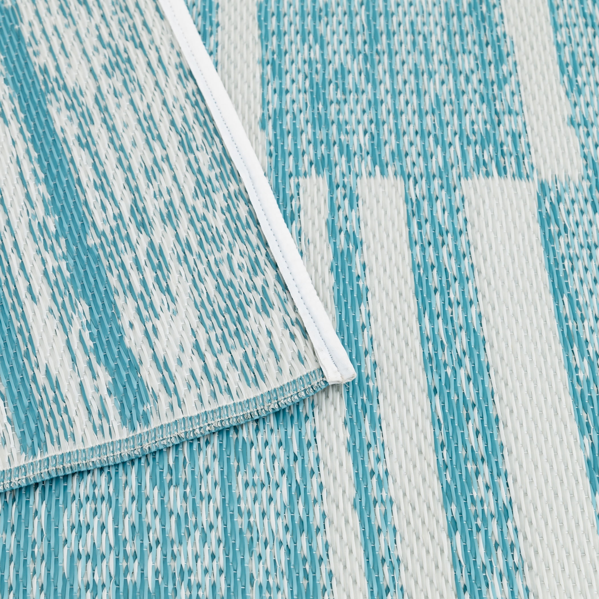 Mainstays 5 ft x 7 ft Teal Geo Stripe Reversible Outdoor Plastic Rug