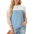 thumbnail image 4 of JWD Women's Top Fashionable Color Blocked Long Sleeved Round Neck Knitted Casual Loose Pullover Shirt Warm Shirt Top PJ-White Sky Blue S, 4 of 8