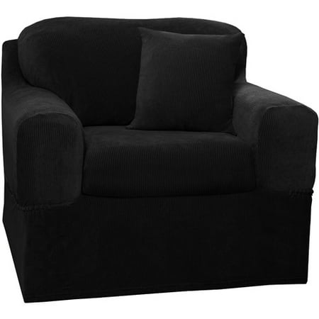 Zenna Home Narrow Stripe Patterned 2-Piece Chair Stretch Slipcover, Black