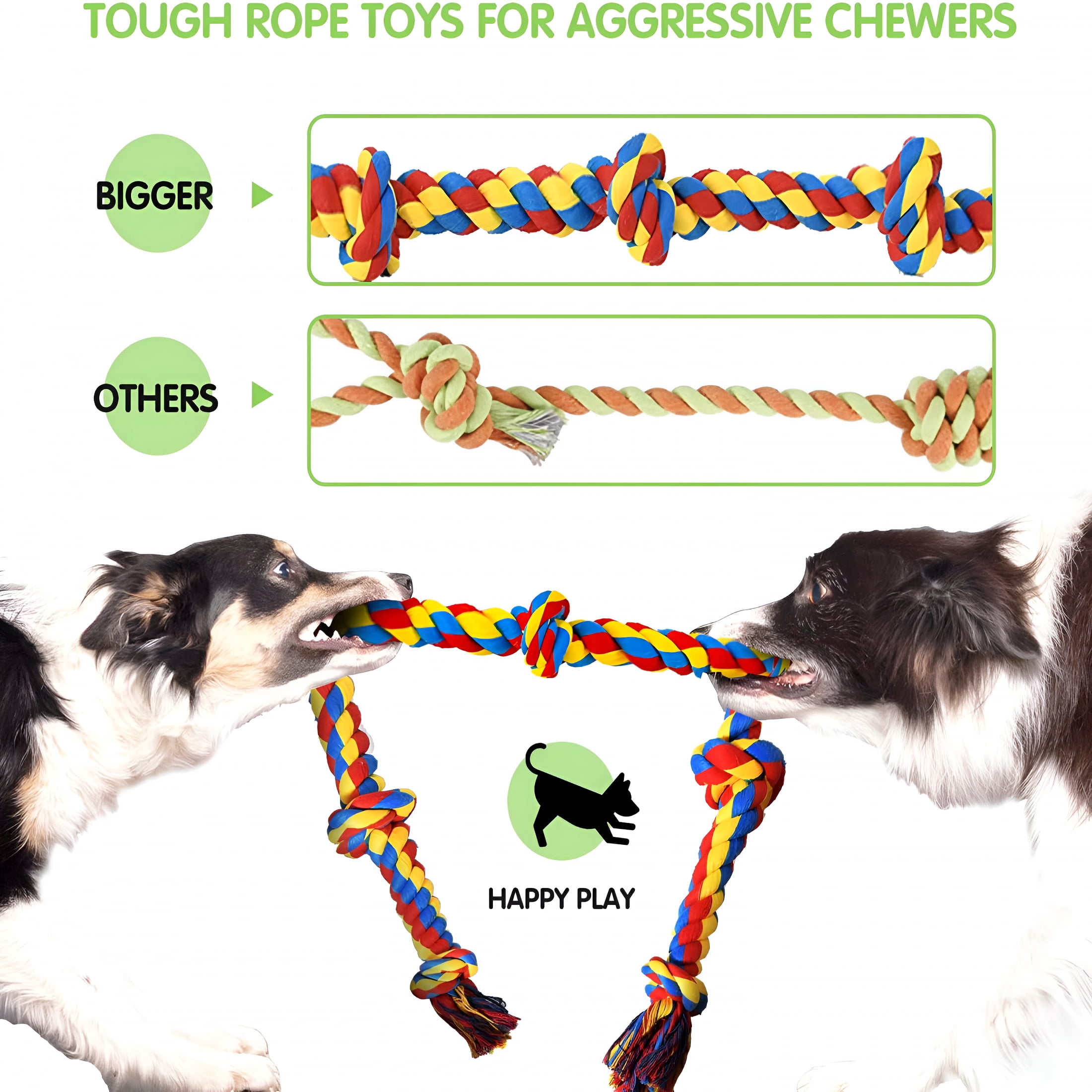 BESTSKY Large Tough Chew Toys for Aggressive Chewers Large Breed, Heavy Duty Dental Rope Toys Kit for Medium Dogs, 5 Knots Indestructible Cotton Puppy Teething Chew Tug Toy Set of 9