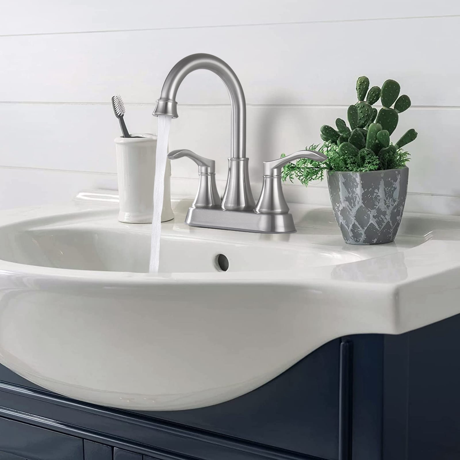 4 Inches Centerset Bathroom Faucet 360° Swivel Spout,With Pop Up Drain- Brushed Nickel,Brushed Nickel Zinc Bath Faucets Bathroom Sink Faucets