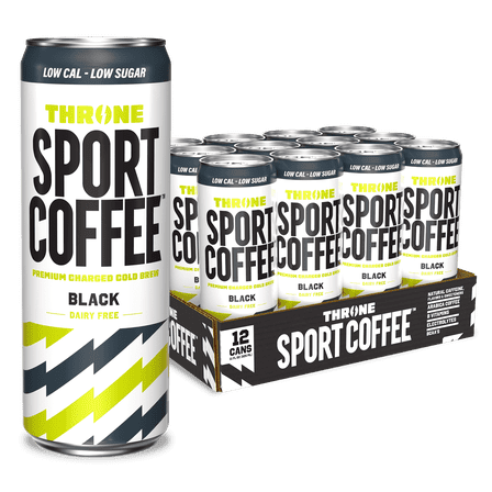 Throne Sport Coffee Black Cold Brew Coffee Drink, 11 fl oz Can, 12 Count