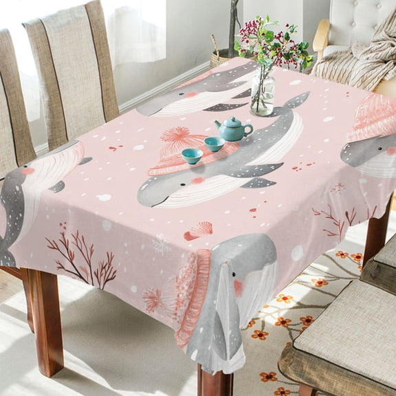 BZSMCE Square Tablecloth Design Cut Black Whale Pattern Tableclothes
