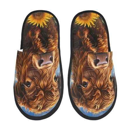 Balery Cloud Sky Sunflower Cow Slient Indoor Furry Fleece Comfort House Shoes Soft Non-Slip Home Shoes Cotton slippers House Slippers-- Large