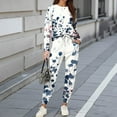 thumbnail image 2 of Wutalume Women's 2-Piece Printed Sweatsuit Set, Round Neck Long Sleeve Shirt and Floral Print Joggers with Pockets, Vintage Style Outfit,Navy L, 2 of 5