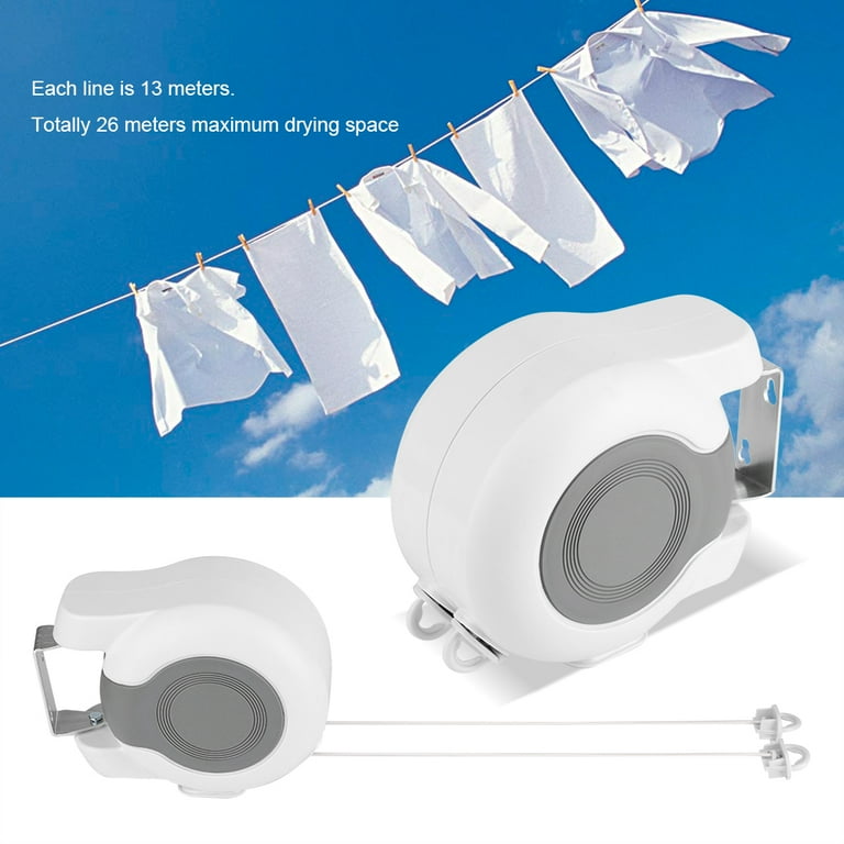 Wall-Mounted Clothes Drying Line, 13M Retractable Reel Hanging Dryer Double  Clothes Drying Line Outdoor Indoor Laund…