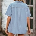 thumbnail image 5 of XMHJSMD Women Fashion Women's Button Down Denim Shirt Collared Short Sleeve Shirt Pocket Tops Summer Tops with Sleeves(Light Blue,L), 5 of 5