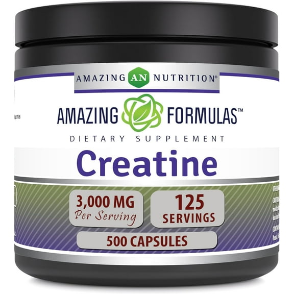 Amazing Formulas Creatine Monohydrate 3000Mg Per Serving 500 Capsules Supplement | Non-GMO | Gluten Free