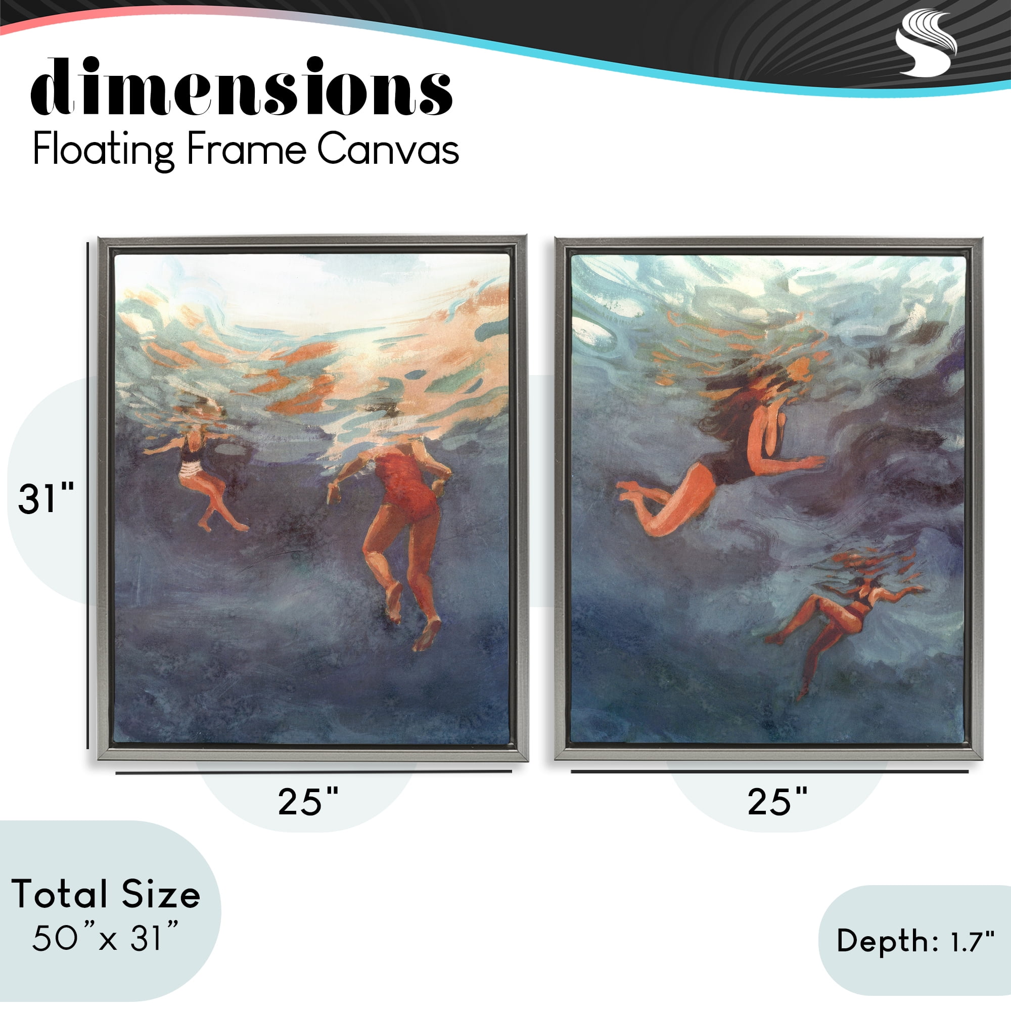 Stupell Industries Swimming Summer's Dance 2 Piece Gray Framed Floater Canvas Set, design by Victoria Barnes