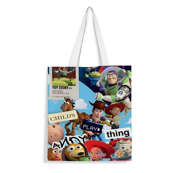 Buzz Lightyear & Toy Story canvas Tote Bag handbag: Cute and aesthetic reusable bag for women, ideal for grocery runs, with an inner zipper, size 13.8 x 15.8 inches (35x40cm).