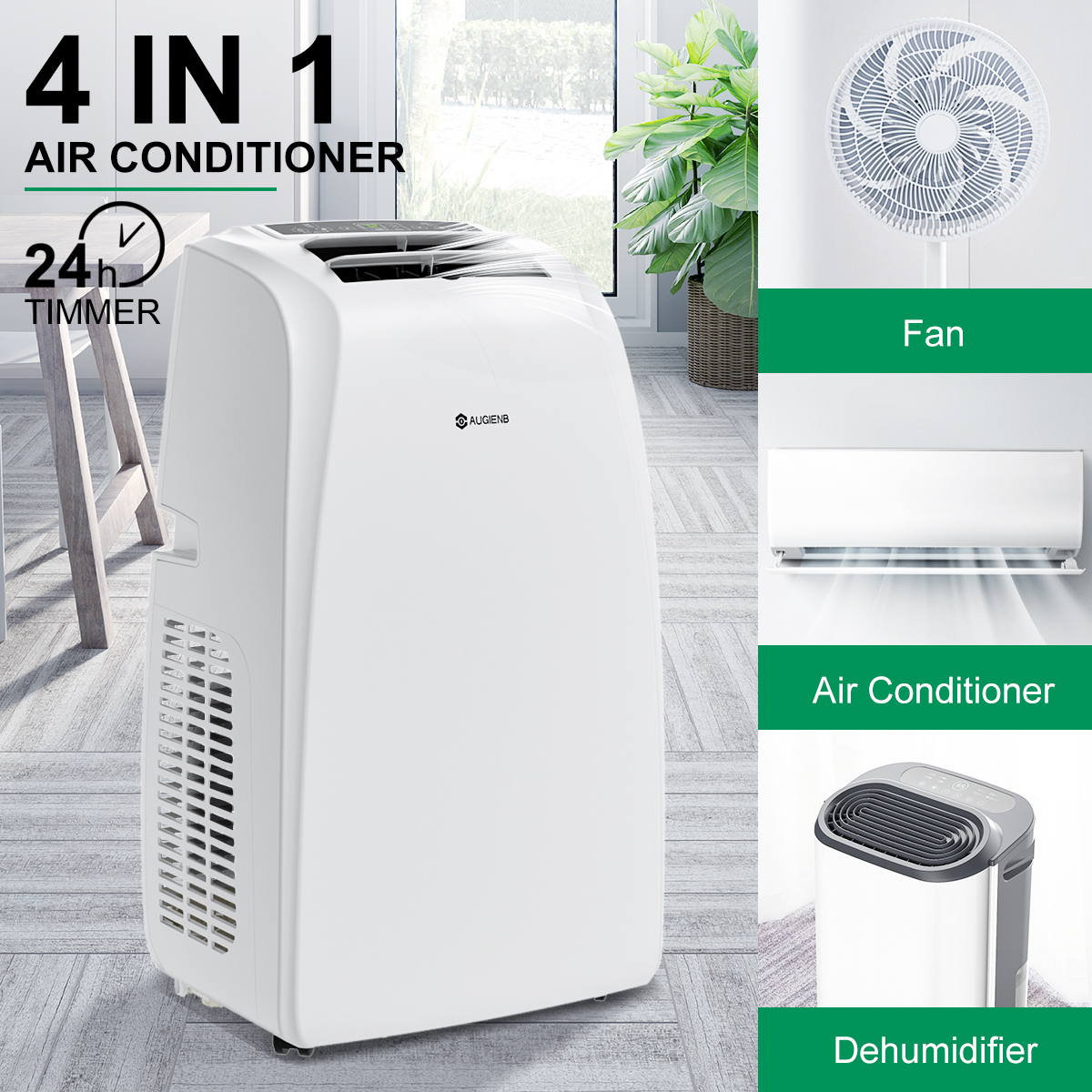 AUGIENB 14000 BTU Portable Air Conditioner,Evaporative Air Cooler ,Dehumidifier Cooling Fan 24-Hour Timer,Cooling Up to 500 Sq, W/ Remote Control &Window Kit - image 4 of 10