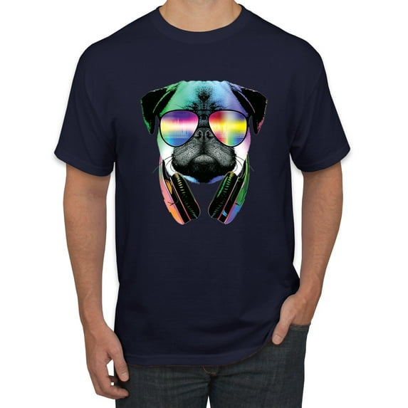 Wild Bobby, Colorful Pug DJ, Pop Culture, Men Graphic Tee, Navy, X-Large