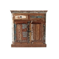 Antique Wood Cabinet 2 Drawer 2 Door Storage Organizer