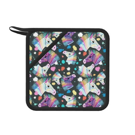 

1 PCS Pot Holders for Kitchen - Heat Resistant Silicone Pot Holders with Hanging Loop cute Rainbow horse doodle cool Non Slip Oven Hot Pads Potholders for Decor Baking Cooking Kitchen