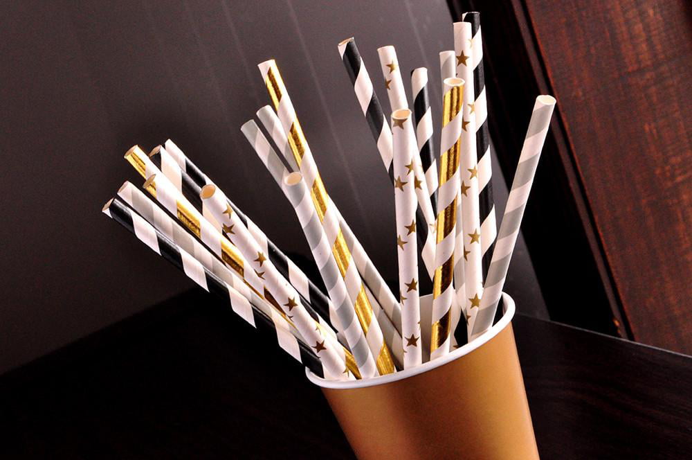 Pro 25pcs Colors Striped Paper Drinking Straws Mixed For Party Decor 
