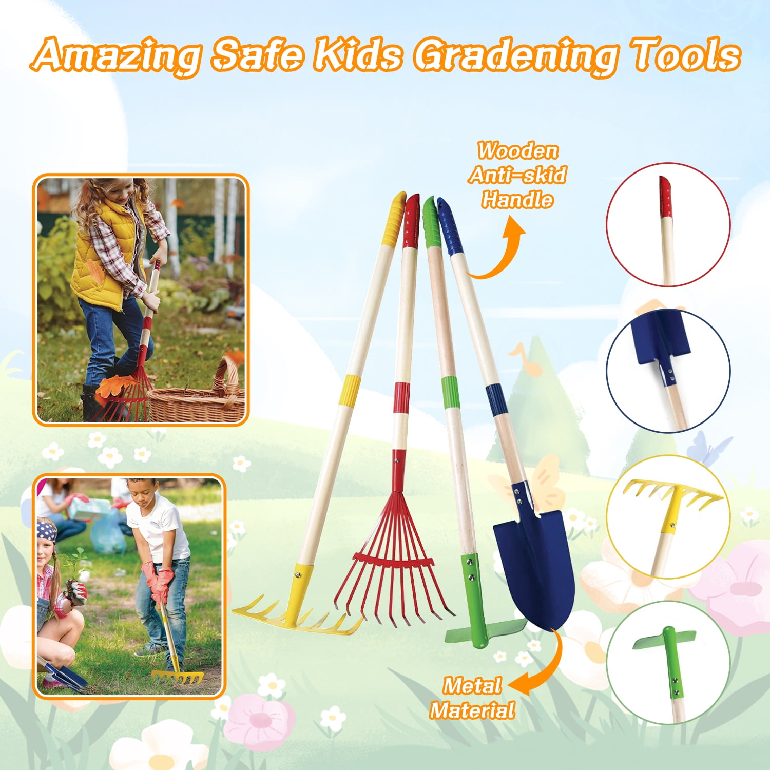 Kids Gardening Tools Set, 12pcs Outdoor Garden Toys with Wheelbarrow, Shovel, Rake, Leaf Rake, Gloves, Yard Beach Digging Pretend Toys for Boys Girls Age 3+