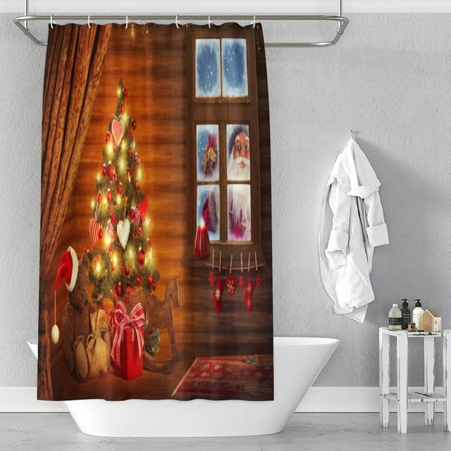 PEONAVET Décorations de Couleur Rideau de Douche de Noël Imprimé Polyester Rideau de Douche