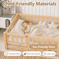 thumbnail image 2 of PAPROOS Twin Montessor Floor Bed, Solid Wood Toddler Bed with Safety Guardrail and Door, Easy Assembly, Low-to-Floor Bed Frame with Slats for Kids, Natural, 2 of 10