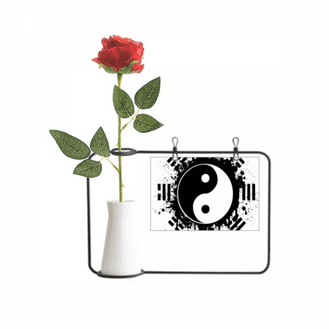 Eight Diagrams Taiji Yin-yang China Pattern Artificial Rose Flower Hanging Vases Decoration Bottle