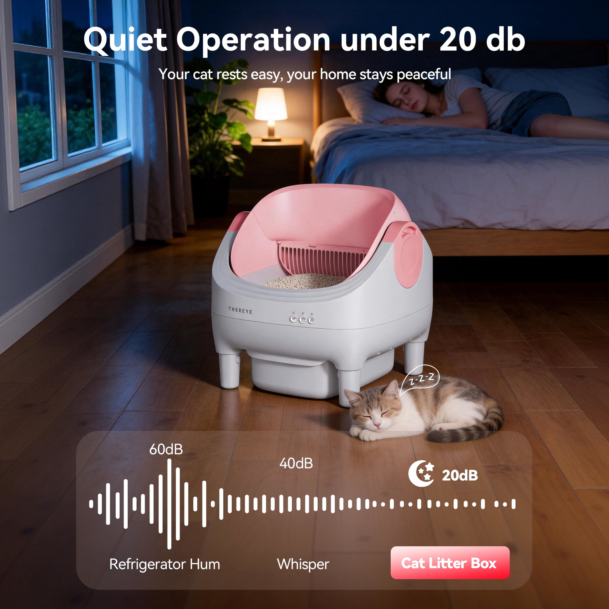 Osoeri Self Cleaning Cat Litter Box, Automatic Litter Box Self Cleaning ,Open Top Large Litter Box for Multiple Cats,with Safety Protection, APP Control,Odor Removal,Mat and Waste Bags Included, Pink
