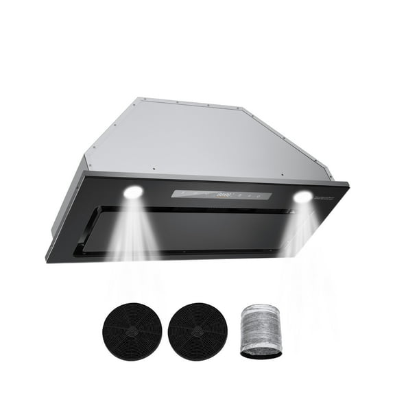 KFFKFF 30-Inch Built-in Kitchen Range Hood, 800CFM Stainless Steel Ventilation System, with Gesture and Touch Controls, LED Lighting, Baffle Filters, 4-Speed Fan, Convertible Ducted/Ductless Design