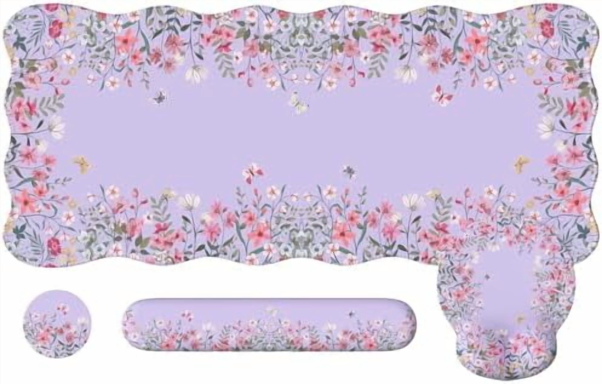 Tekola Desk Mat Set,Large Mouse Pad with Wrist Rest,Ergonomic Keyboard Wrist Support for Women,Girly Floral Computer Mat with Scalloped Edges,Non-Slip Desk Pad Home Office Gaming (Purple)