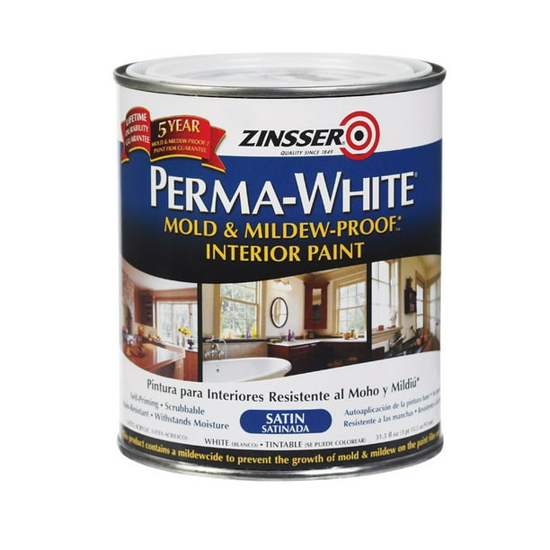 Zinsser Mildew Proof Interior Paint Satin White 1 Qt