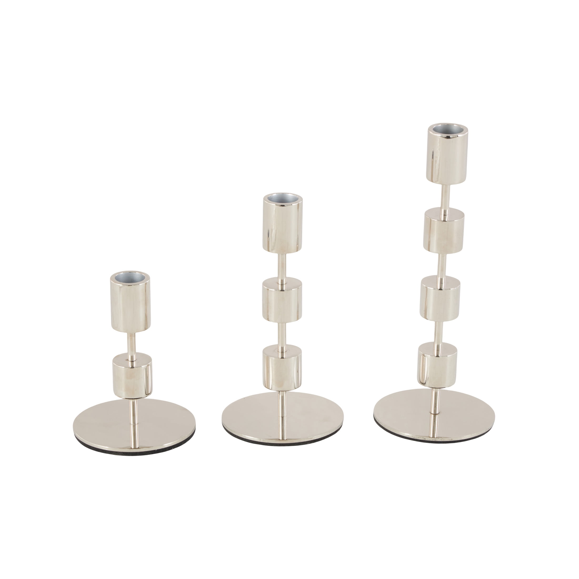 DecMode 3 Candle Silver Aluminum Metal Abstract Floating Block Candle Holder with Rounded Bases, Set of 3
