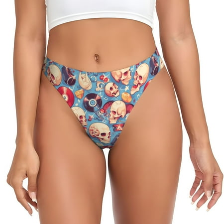 Sigee music Skull record Retro for Women s G-String Panty  Low Rise  Soft Lace Perfect for Everyday Wear or Special Occasions-Small
