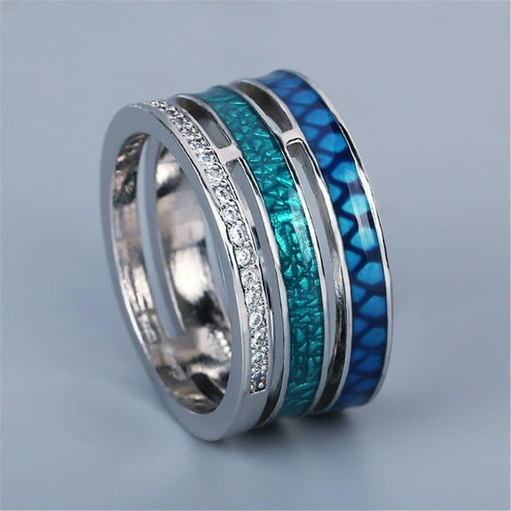 Fashion Colorblock Textured Microset Zircon Ring