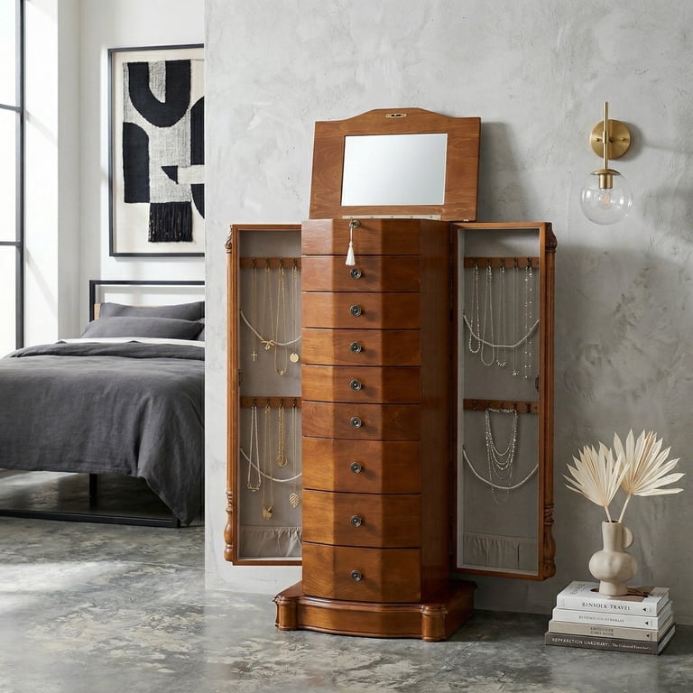 Hives and Honey Florence Standing Brown Wood Jewelry Armoire