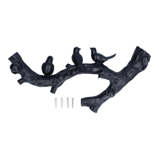Gancho decorativo con forma de rama de pájaro negro, accesorios tridimensionales para decoración del hogar montado en la pared, mediano (38cm)