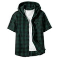 thumbnail image 5 of Tdoqot Boys Plaid Shirts with Hood- Short Sleeve Casual Fashion Button Down Kids Summer Clothes Green Size 6, 5 of 5