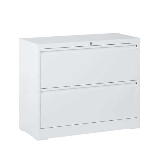 Lateral File Cabinet 2 Drawer, White Filing Cabinet with Lock, Lockable File Cabinet for Home Office, Locking Metal File Cabinet for Legal/Letter/A4/F4 Size