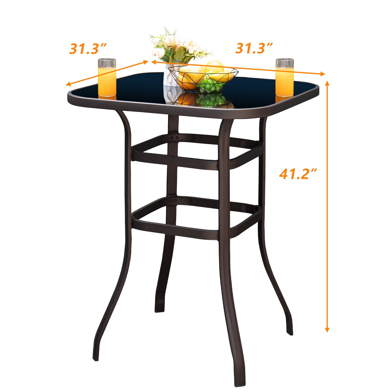 VEVOR Outdoor Bar Table, 38.6 inchl x 15 inchw x 38.6 inchh, Narrow Rectangular Bar Height Pub Table, Sturdy Metal Frame Tall Table Counter with