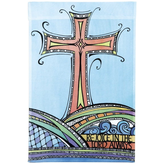 18in Colorful Rainbow Cross Garden Flag Rejoice In The Lord Always