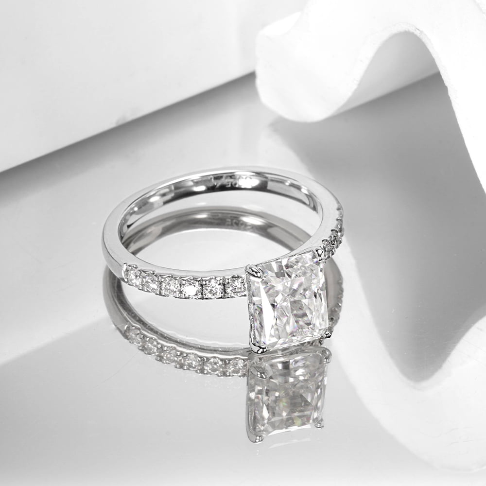 Luxury 3ct Radiant Cut Moissanite Engagement Rings For Women Sterling Silver 18K White Gold Plated D Color Diamond Wedding Ring