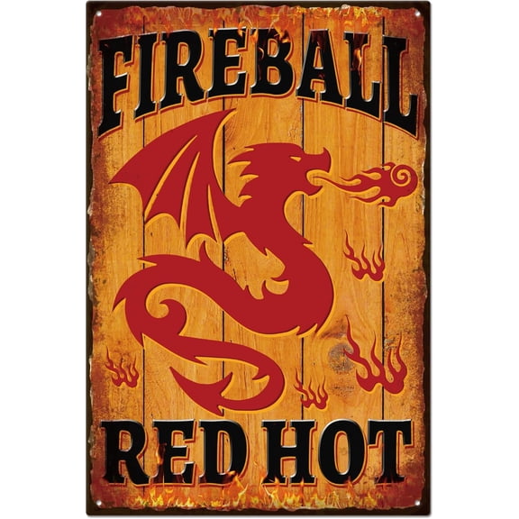 Vintage Fireball Metal Tin Sign Funny Retro Dragon Metal Wall Decor Decorative Tin Sign Art Plaque Poster 8x12inch/20x30cm for Home Kitchen Bar Club Decoration