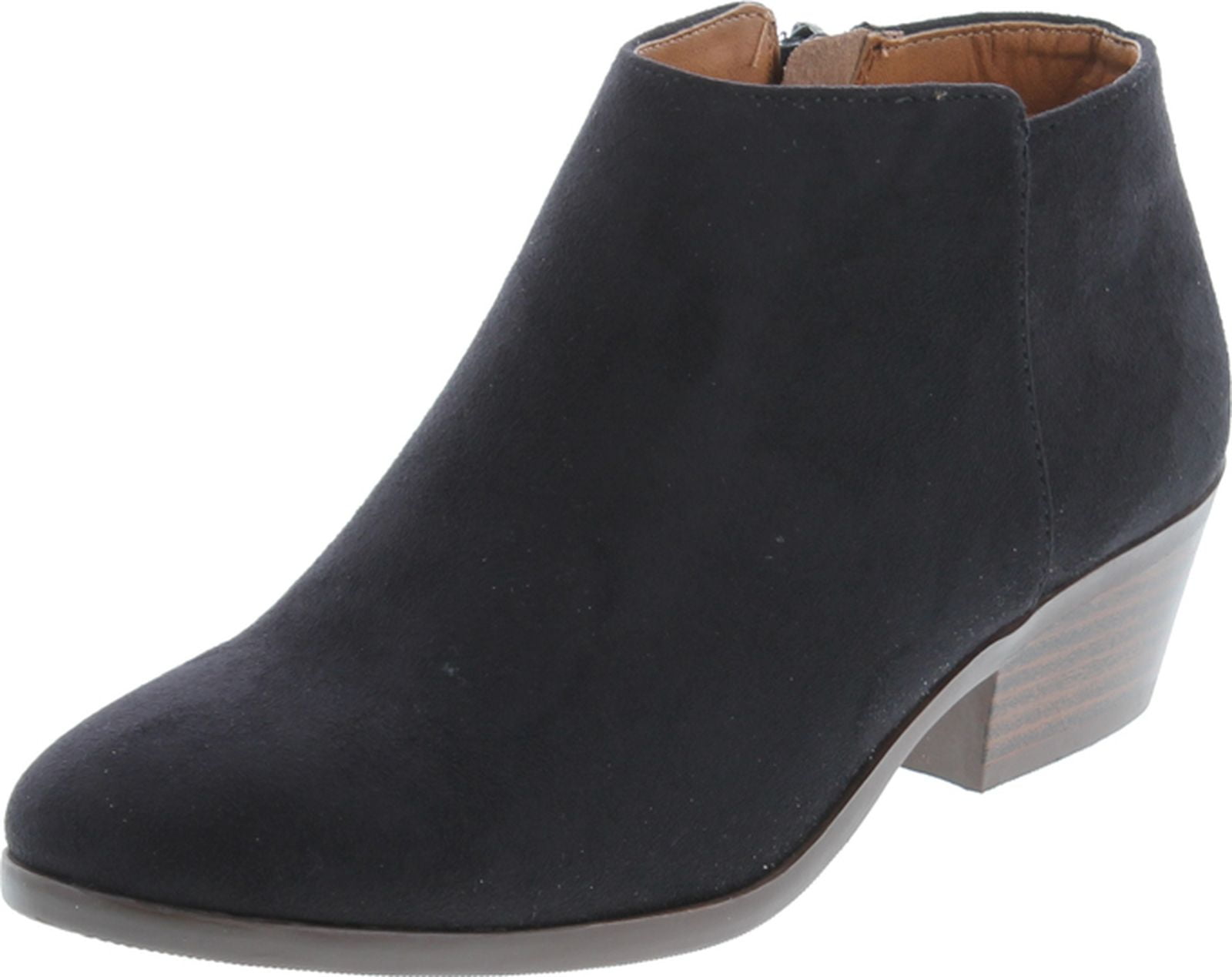 Soda Women's Mug Round Toe Faux Suede Stacked Heel Western Ankle Bootie, Black